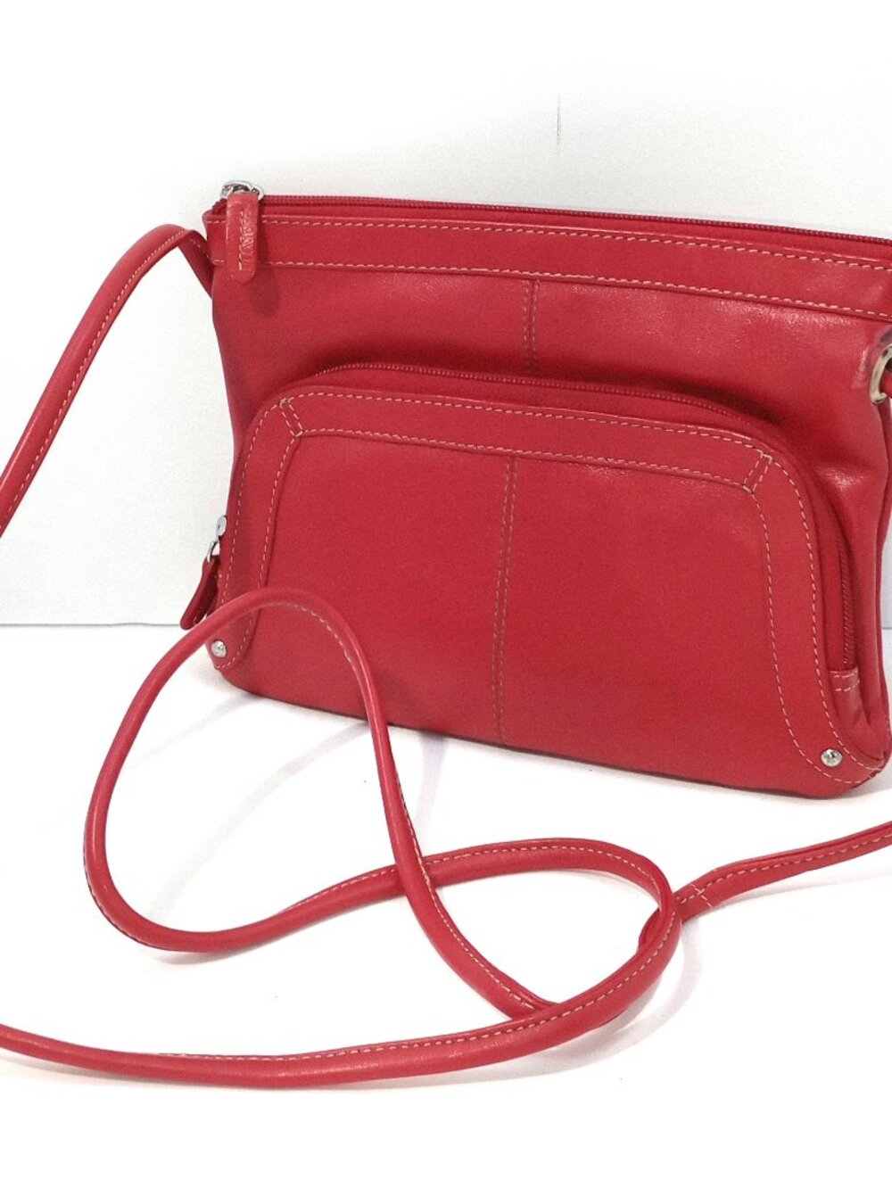 ili New York Red Leather Crossbody Organizer Bag Multi Pocket